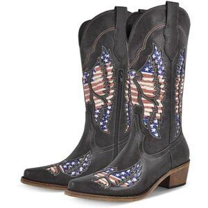 ⚡Women's American Flag Pointed Toe Cowgirl Boots with Patriotic Eagle Embroidery